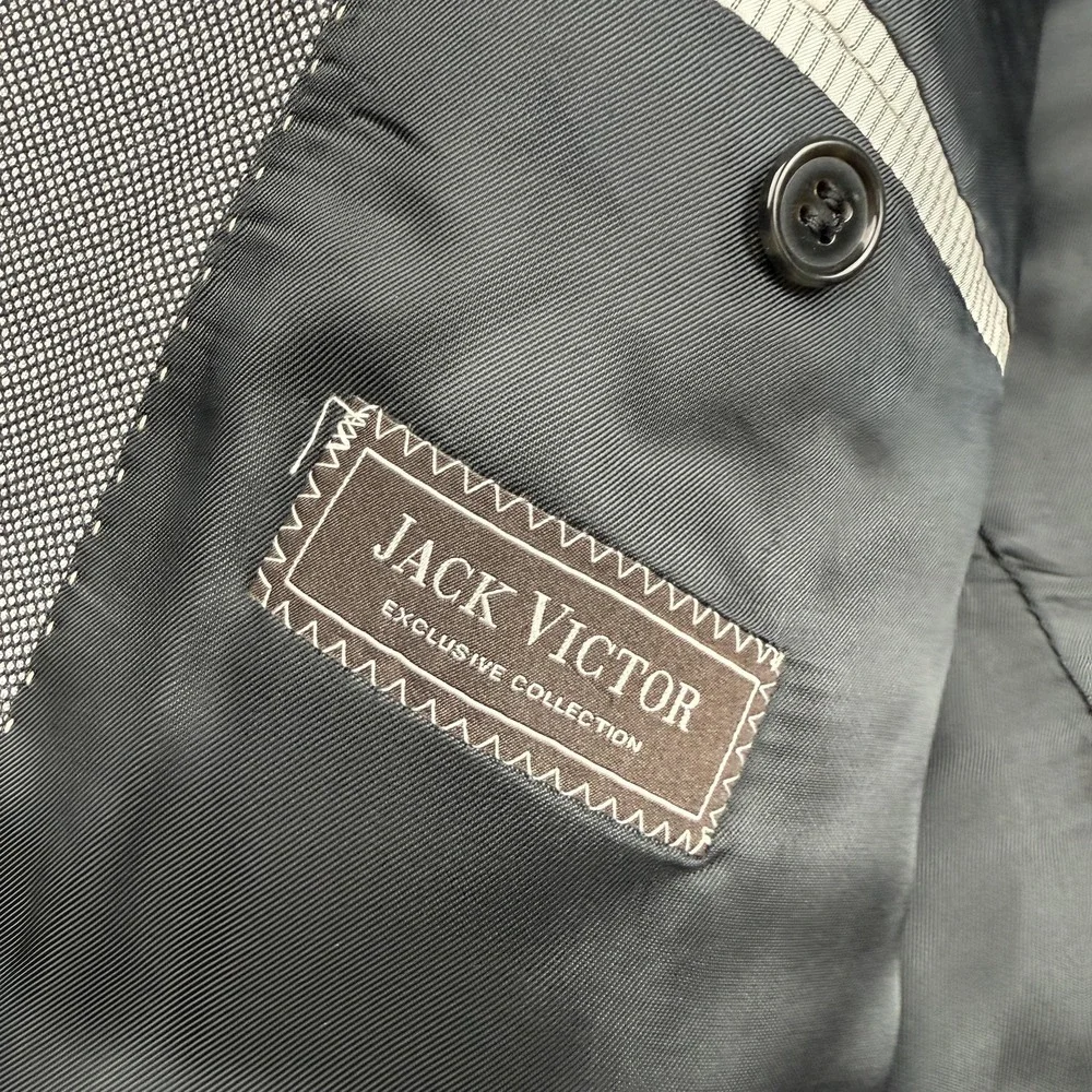 Jack Victor Suit Jacket Mens 39R Gray Geometric Wool Orleans 2 Button Canada